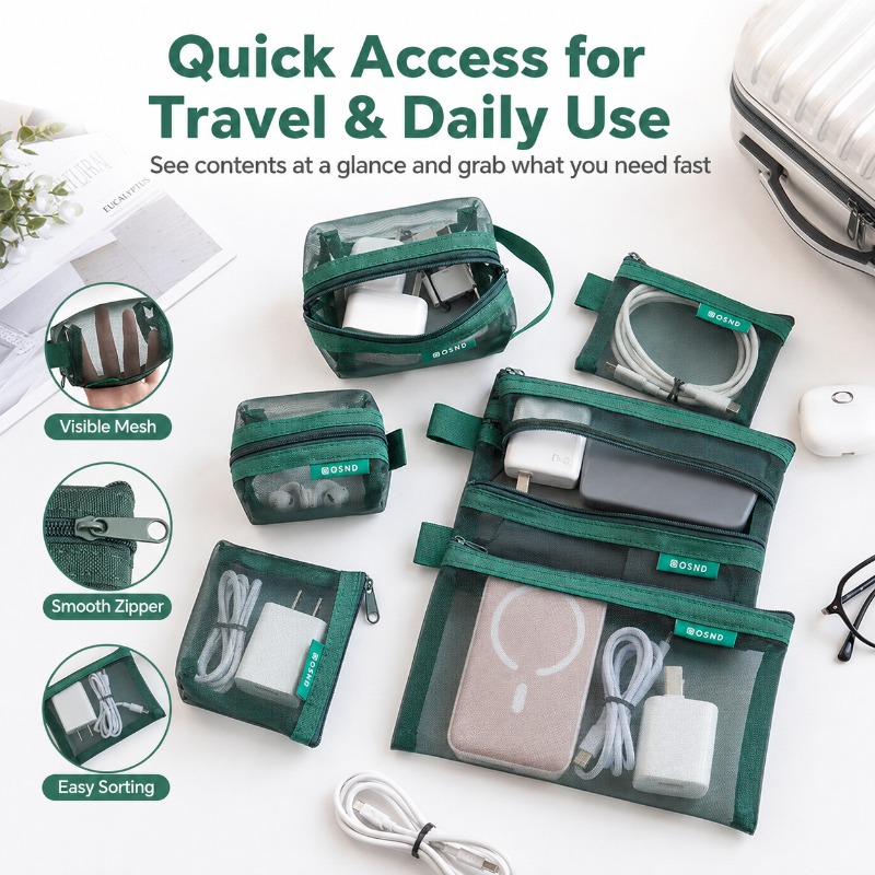 6PCS Portable Mesh Tech Access - Tech Accessories Travel Organizer Pouch review and price