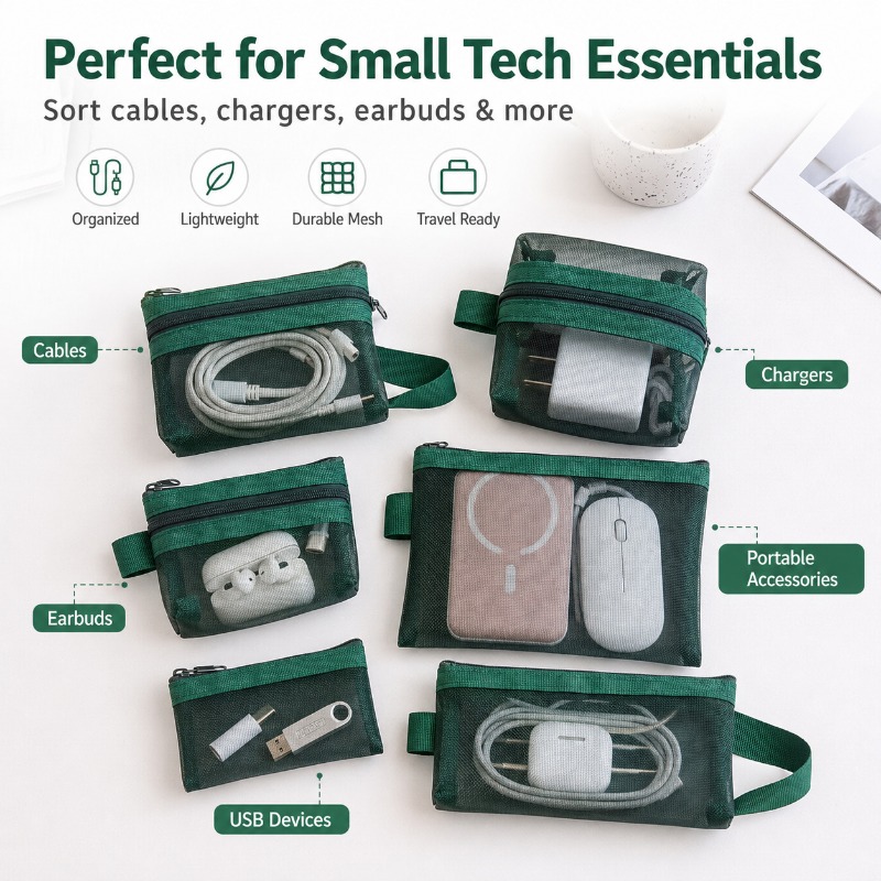 6PCS Portable Mesh Tech Access - Tech Accessories Travel Organizer Pouch review and price