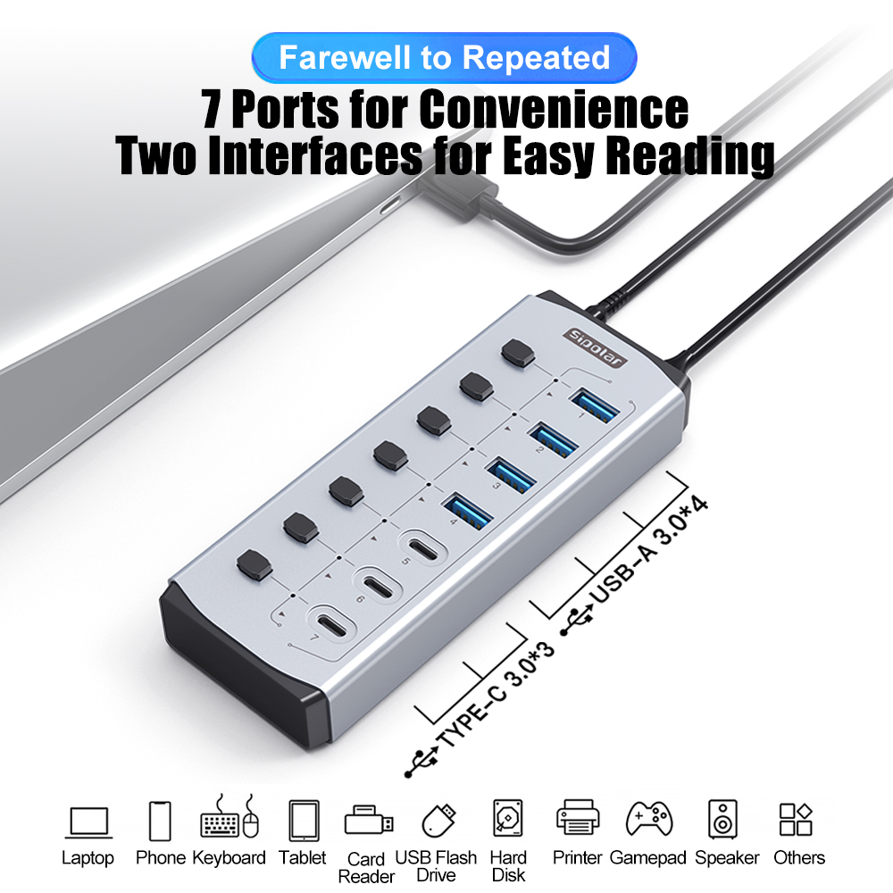 Sipolar USB Hub with BC1.2     - Usb Hub 7 Port review and price